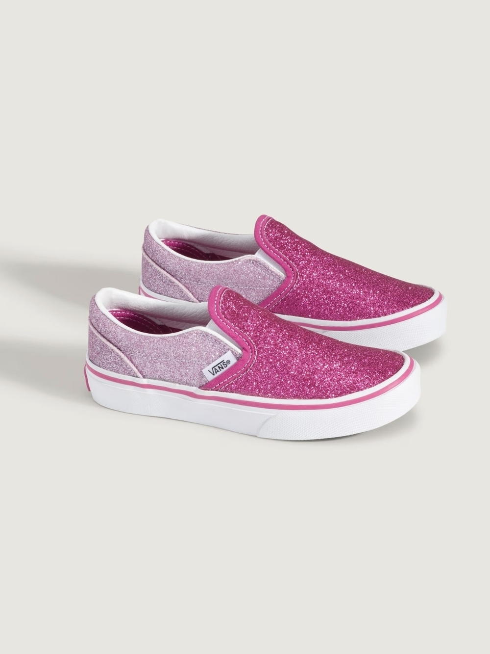 New Vans Kids Ascher Glitter Slip-On Sneakers in Hot Pink and Light Pink Size 1